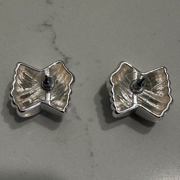 J. Crew Puffy Crisscross Stud Earrings 7/8" long Color: Silver Mirror - Picture 3 of 5